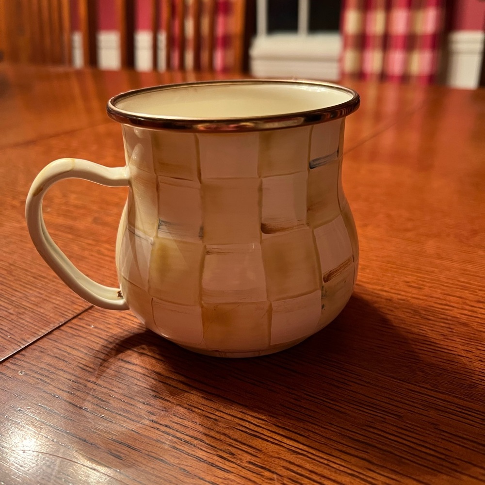 McKenzie Childs Parchment Check enamel mug